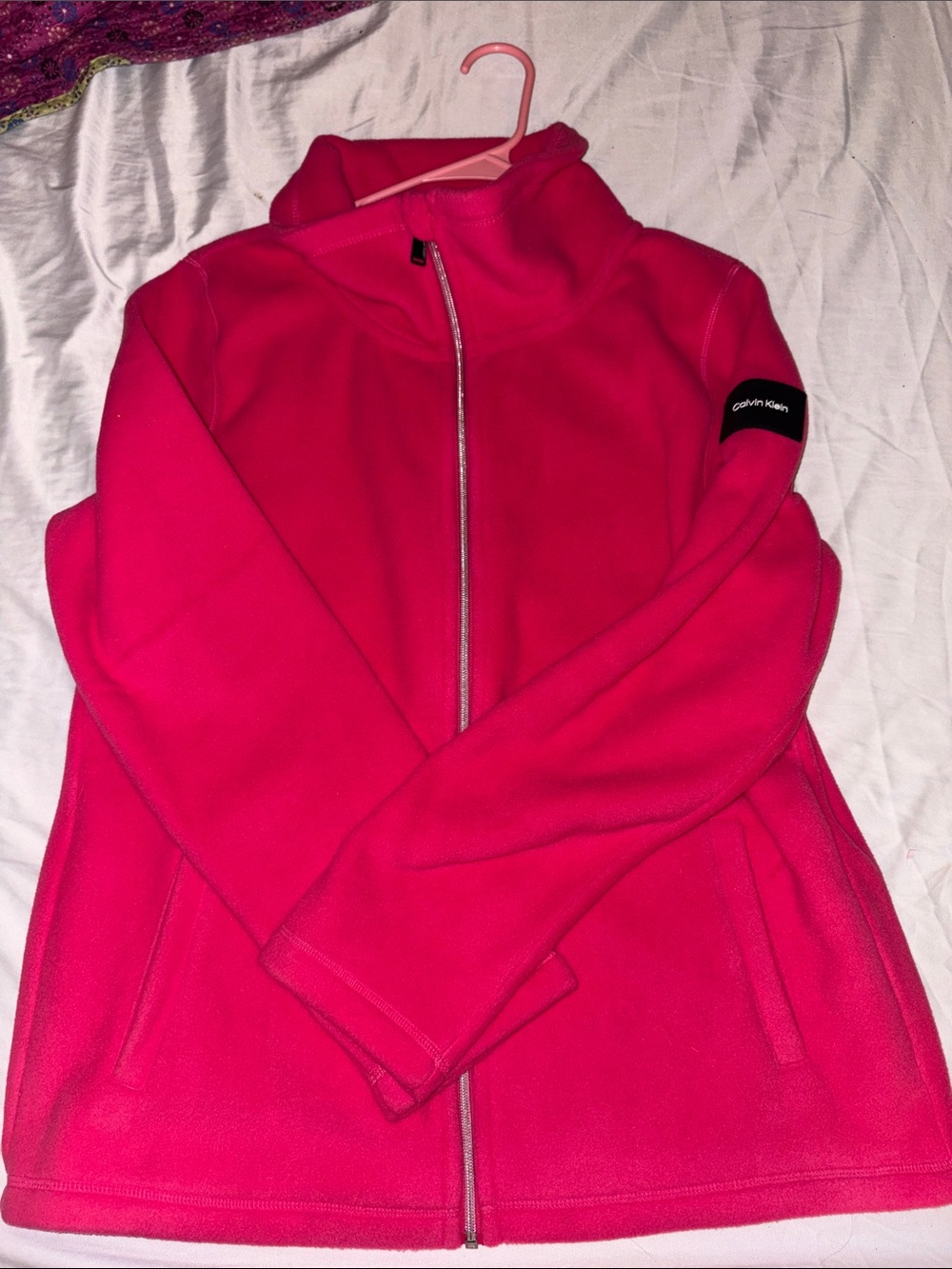 Calvin Klein Women's Bright Pink Full-Zip Teddy Fleece Jacket